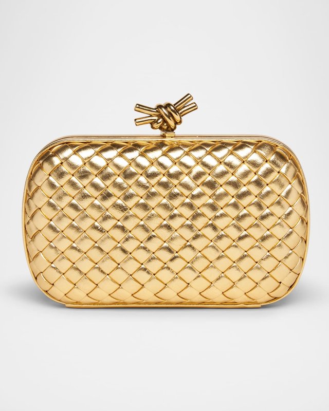 Knot Padded Metallic Leather Clutch Bag